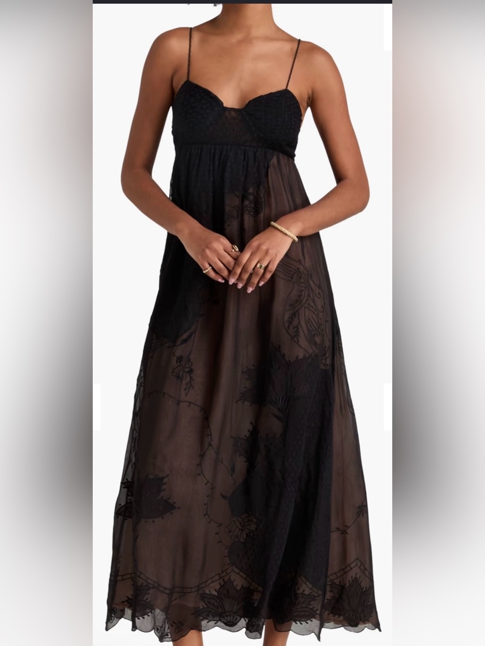Farm Rio black embroidered lacy maxi dress